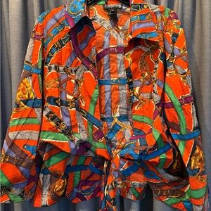 Women’s Orange Multi-Belt Print Tie-Front Blouse